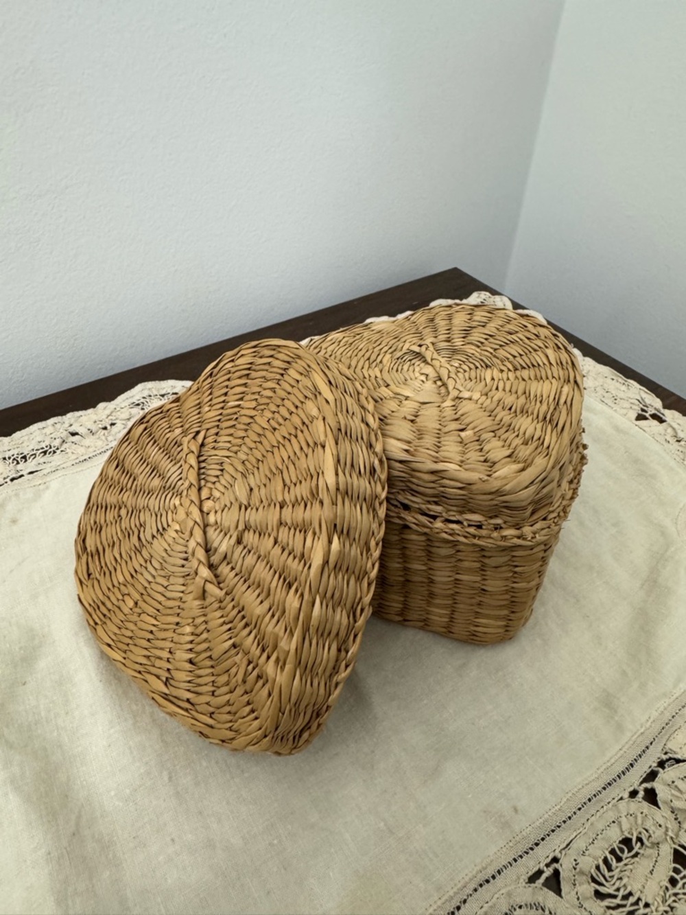 Wicker Nesting Heart Trinket Basket Set - Natural Tan